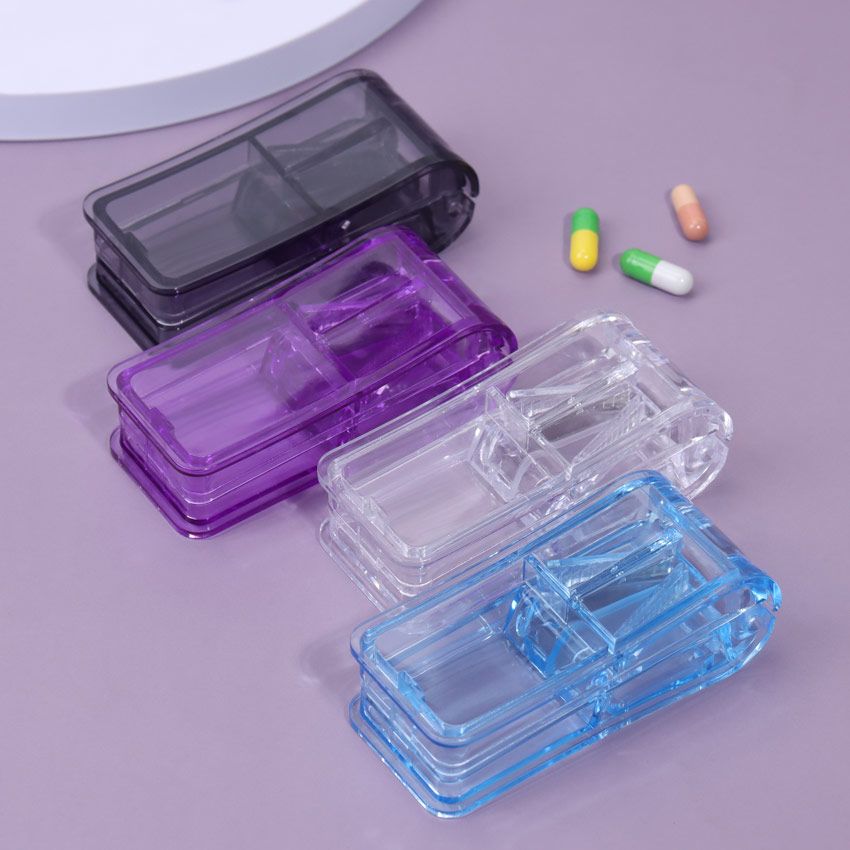 1PC Portable Travel Drug Box Splitter Medicine Pill Cutter Box Pill Holder Tablet Cutter Splitter Divider Pill Case Transparent