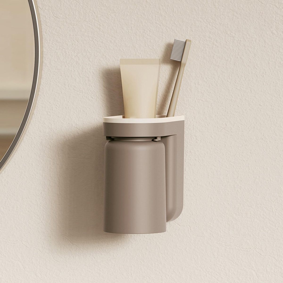 1 Set Toothpaste Holder Toothbrush Storage Holder Gargle Mug Rack Brown