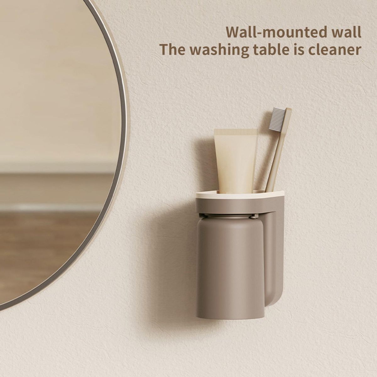 1 Set Toothpaste Holder Toothbrush Storage Holder Gargle Mug Rack Brown