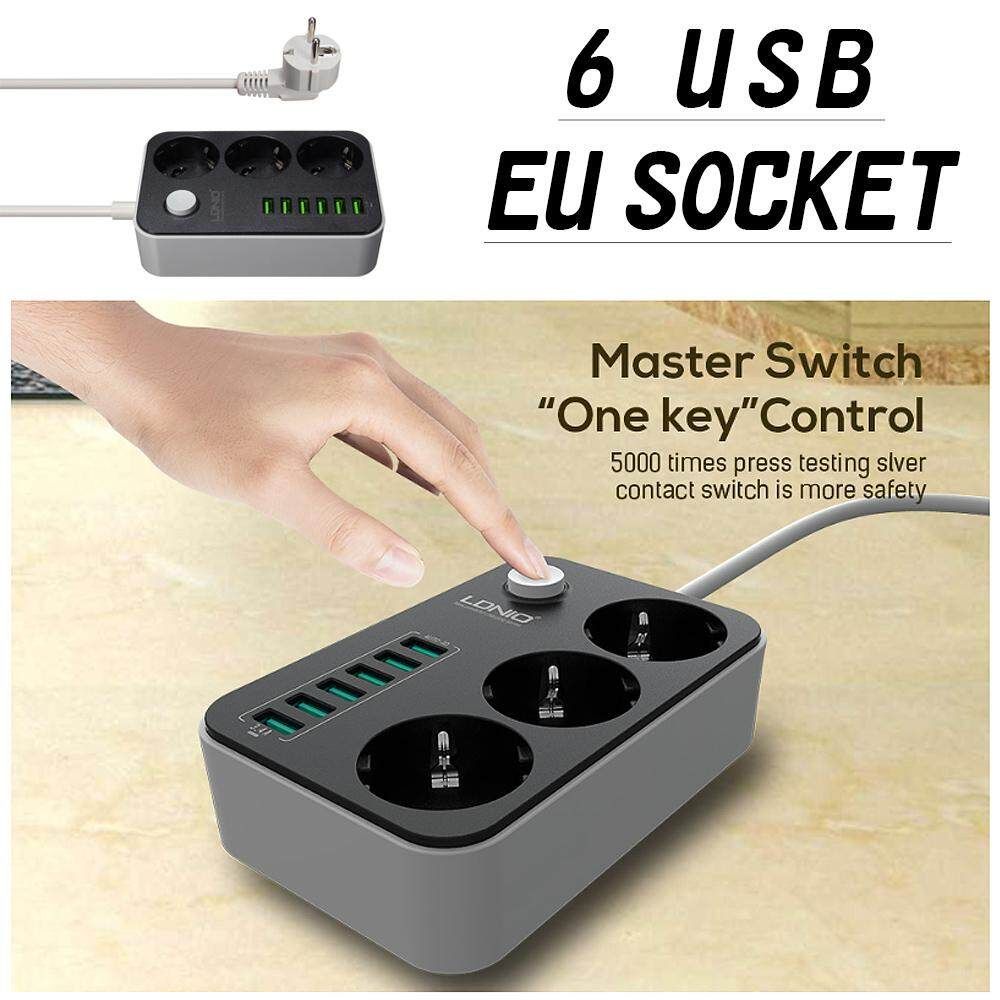 LDNIO Desktop 3 Prise D'Alimentation6 USB Port 5V 3.4A Charger Adapter 1.6m EU
