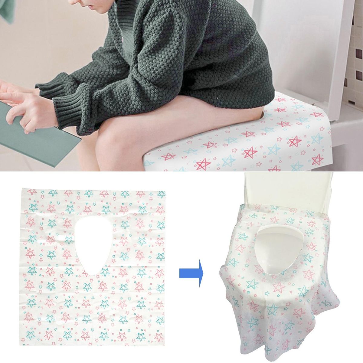 20Pcs Toilet Cover Star Print Disposable Toilet Seat Cushion