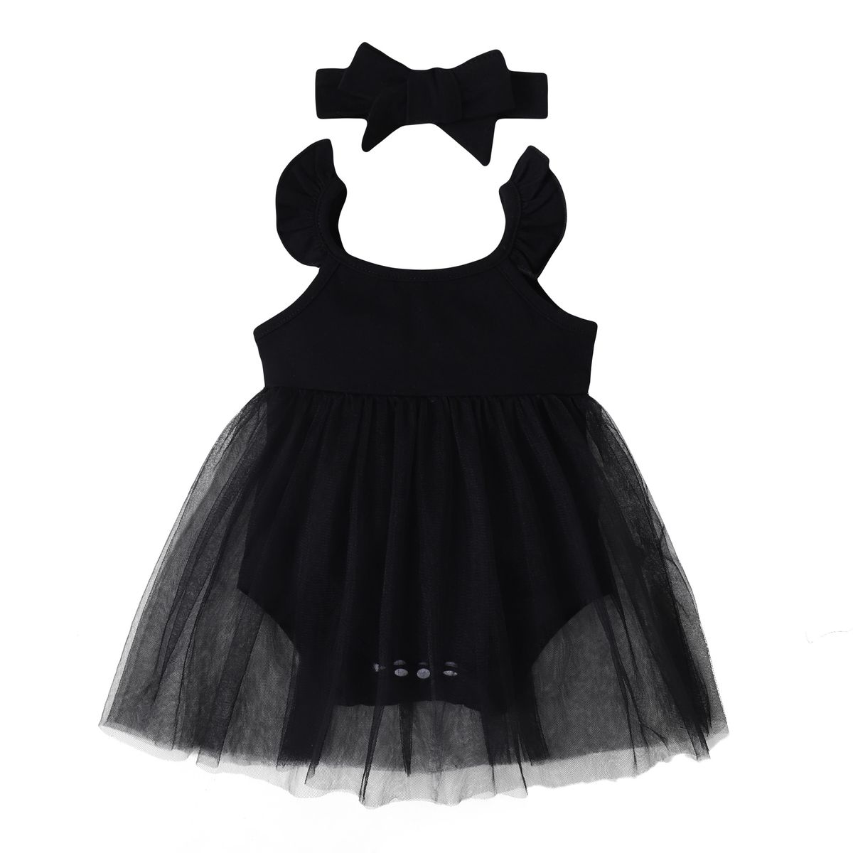 0-18Months Newborn Baby Girl Princess Dress Summer Romper + Headband -Black