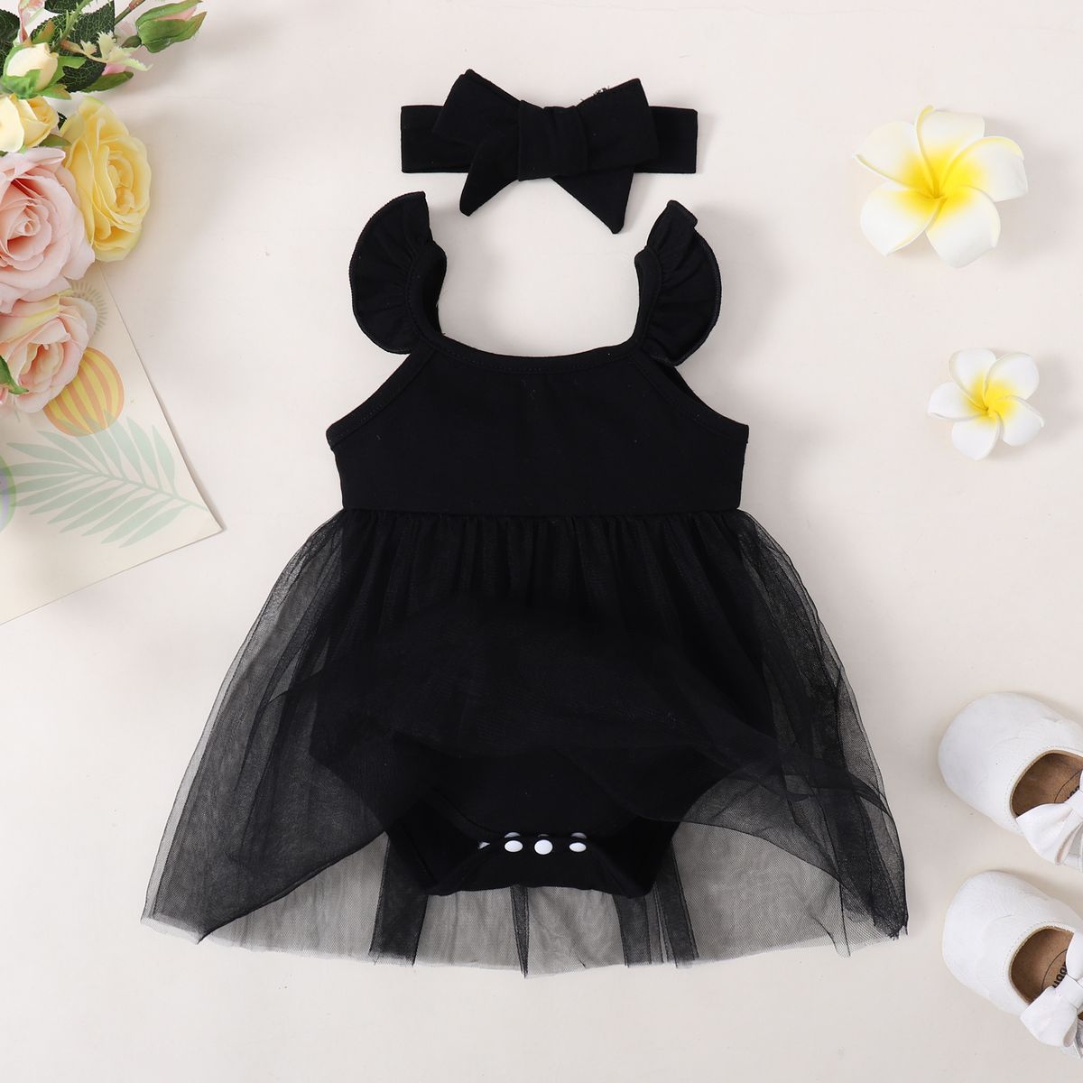 0-18Months Newborn Baby Girl Princess Dress Summer Romper + Headband -Black
