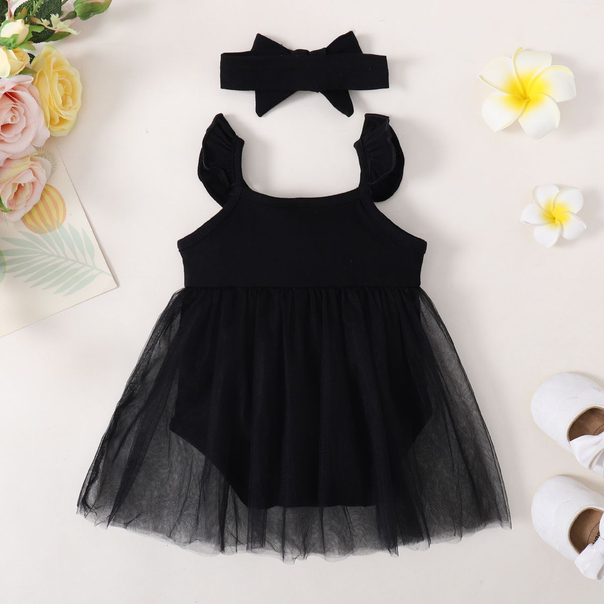 0-18Months Newborn Baby Girl Princess Dress Summer Romper + Headband -Black
