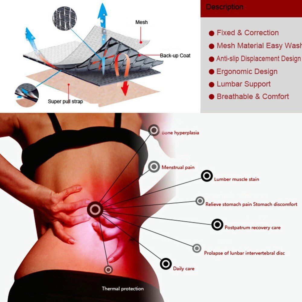 Adjustable Tourmaline Self-heating Magnetic Therapy Waist Belt Lumbar Support Back Waist Support  Double Banded Aja Lumbar-Waist Belt