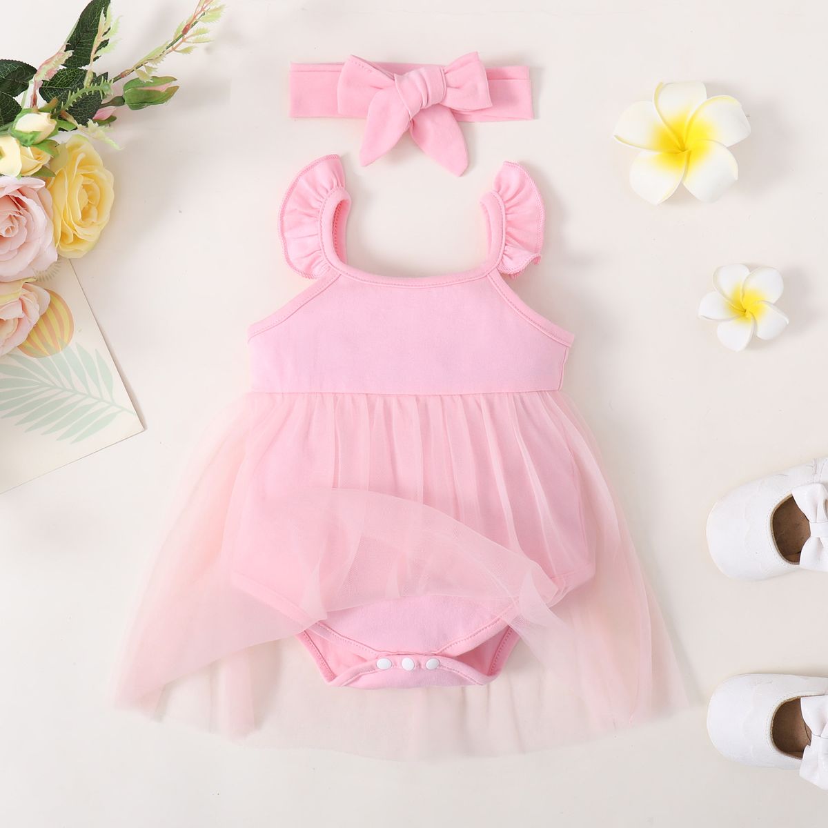 0-18Months Newborn Baby Girl Princess Dress Summer Romper + Headband -Pink