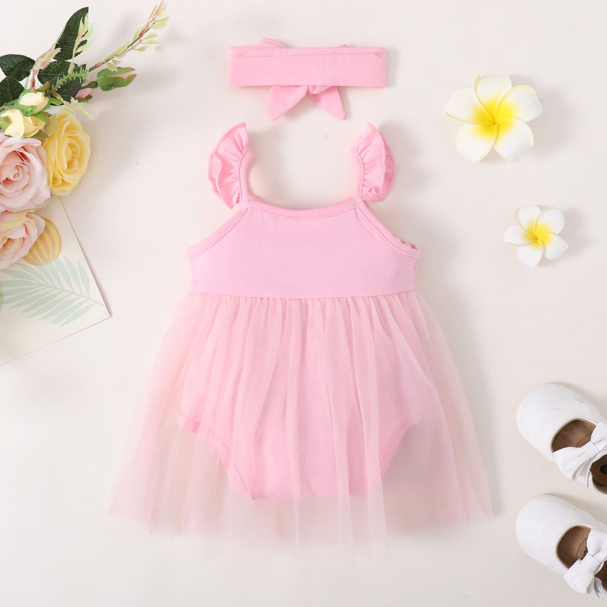 0-18Months Newborn Baby Girl Princess Dress Summer Romper + Headband -Pink