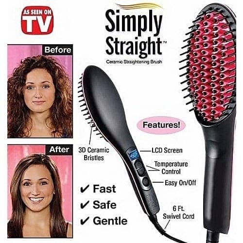 Simply Straight Ceramic Hair Straightening Brush - Black & Pink