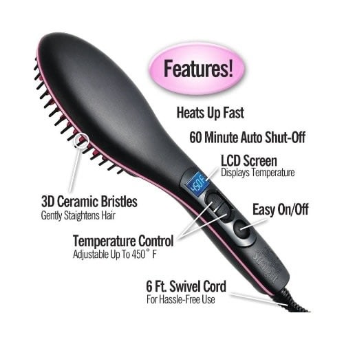 Simply Straight Ceramic Hair Straightening Brush - Black & Pink