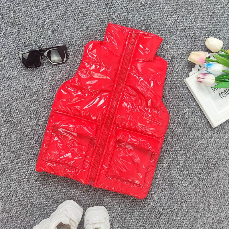 Girls' Down Vest Jacket Solid Color Warm Unisex Kids Outerwear-Red