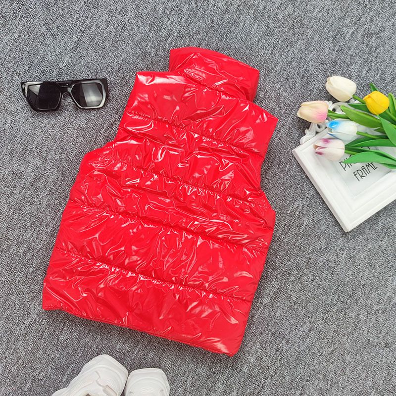 Girls' Down Vest Jacket Solid Color Warm Unisex Kids Outerwear-Red