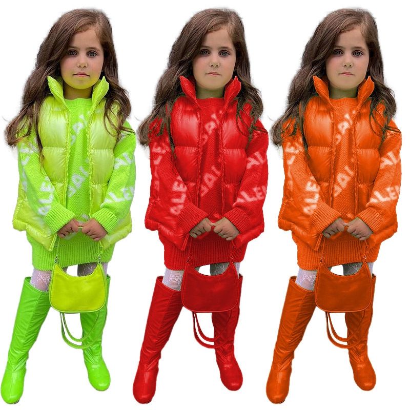 Girls' Down Vest Jacket Solid Color Warm Unisex Kids Outerwear-Red