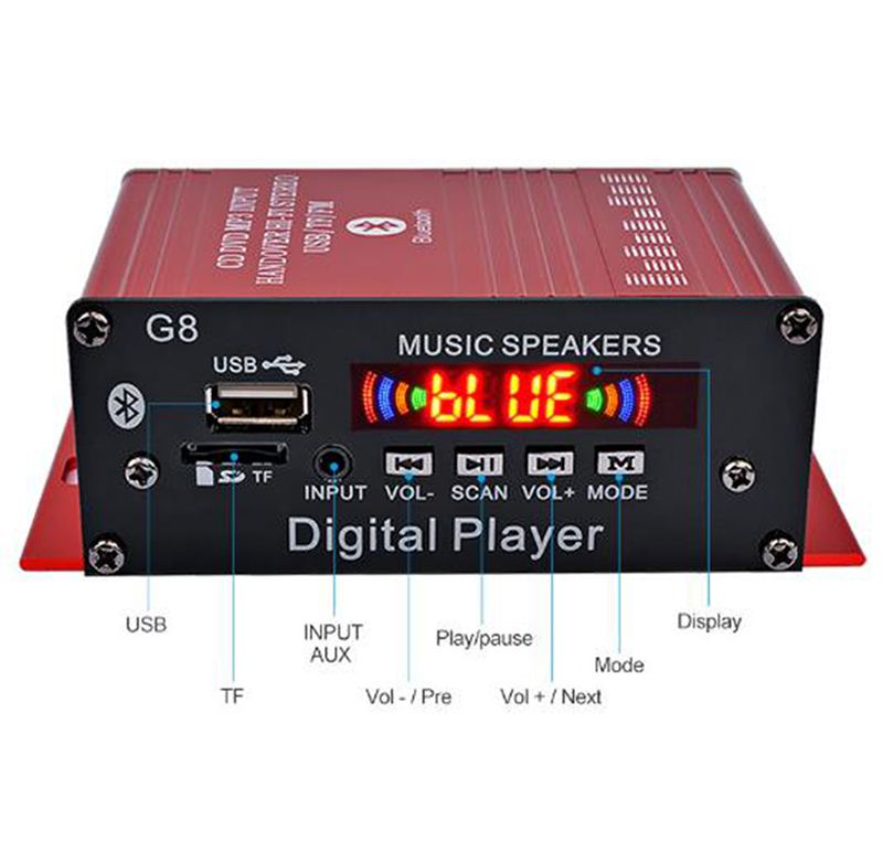 G8 Car 12V 200W 4 Channel Digital Power Amplifier Stereo Bluetooth-compatible AUX FM MP3