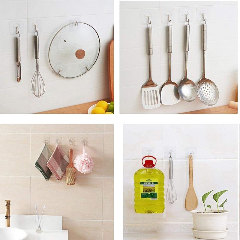 10Pcs Hooks Transparent Strong Self Adhesive Door Wall