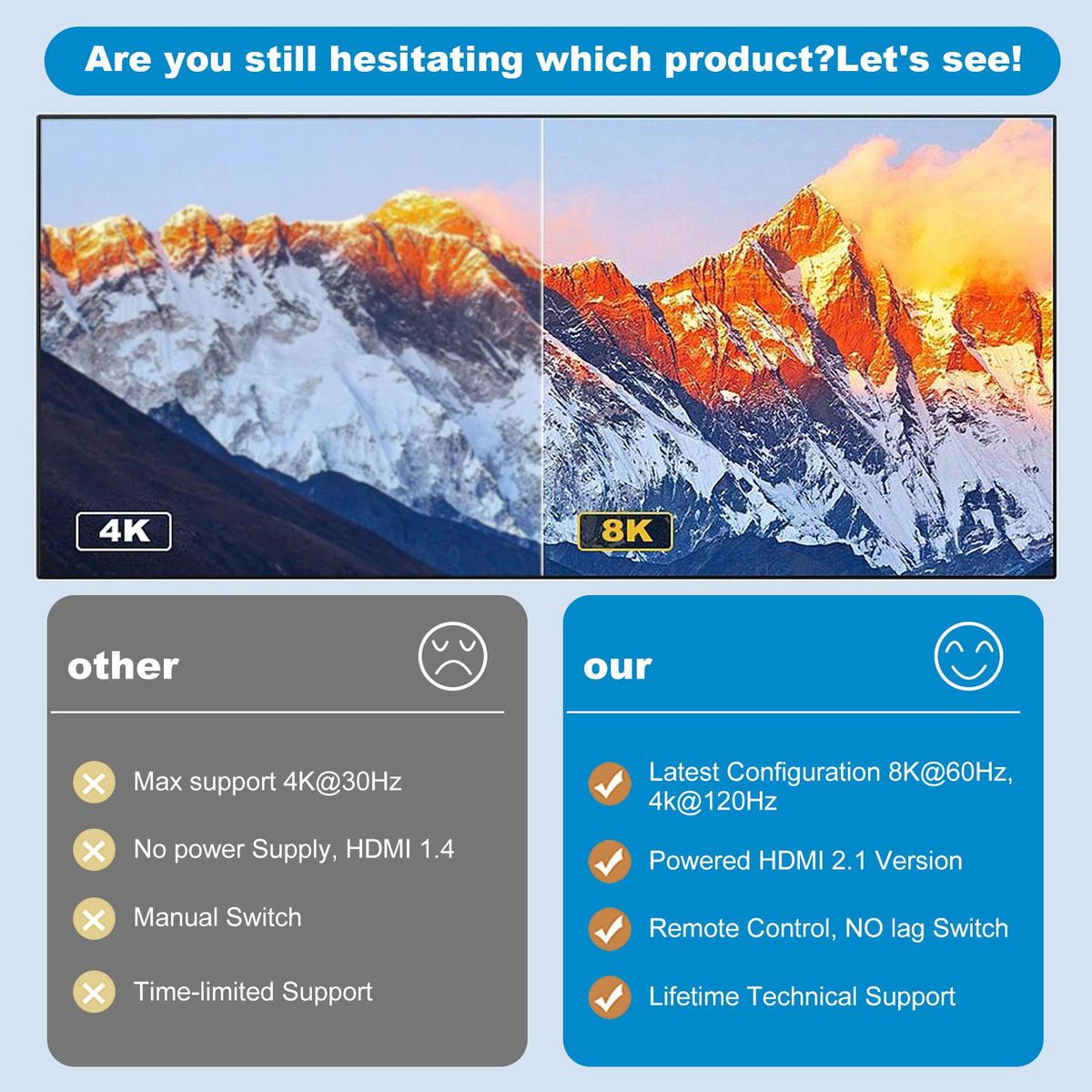 HDMI Switcher 8K 3 in 1 Out HDMI 2.1 Switcher 3 Port with IR Remote Support 8K 60Hz 4K 120Hz HDCP 2.3 for Xbox PS4 PS5 UHD TV Monitor Projector with Wire-Desktop Controller