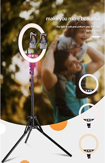 13" Music Control Ring Light +2 Phone Holder + Strong Tripod