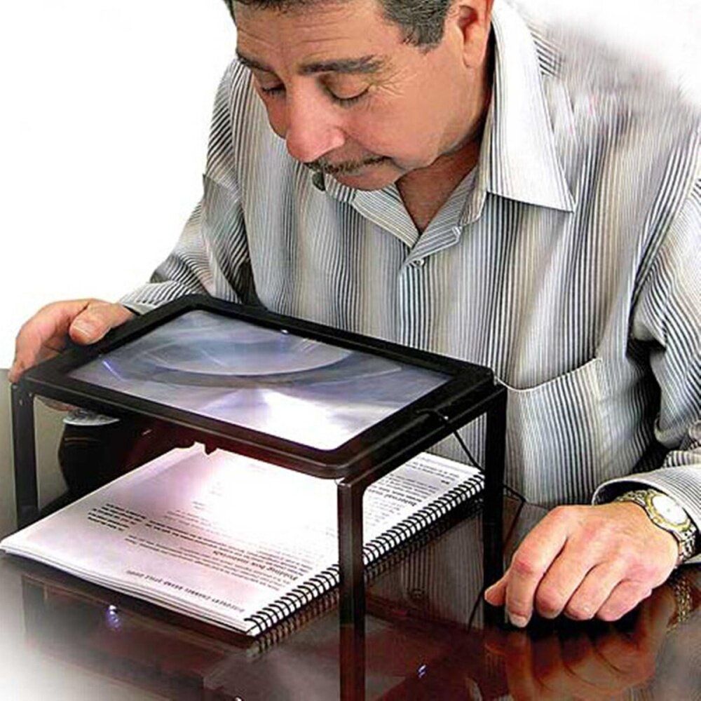 Hands Free Magnifier With 4 LED Light Magnifying Glass For Reading Repairing Aid
