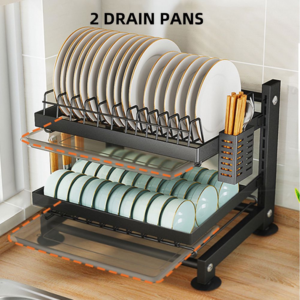 Height Adjustable Dish Drainer 2 Tier Large Dish Drying Rack