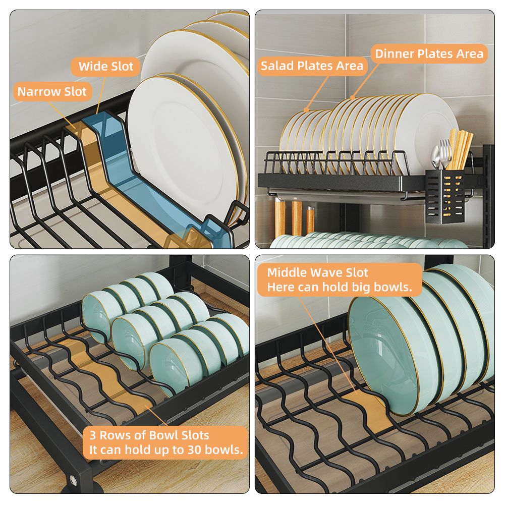 Height Adjustable Dish Drainer 2 Tier Large Dish Drying Rack