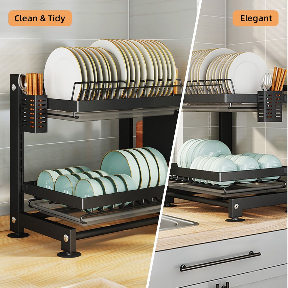 Height Adjustable Dish Drainer 2 Tier Large Dish Drying Rack