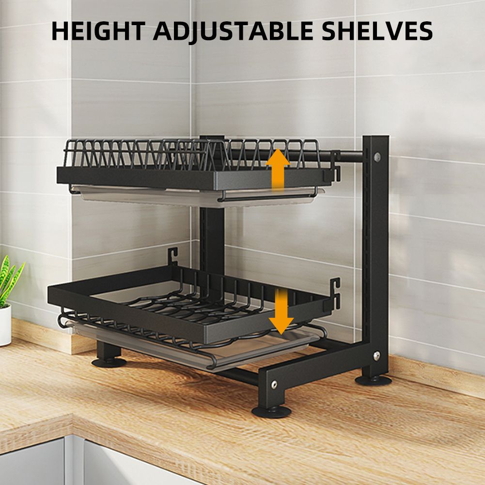 Height Adjustable Dish Drainer 2 Tier Large Dish Drying Rack