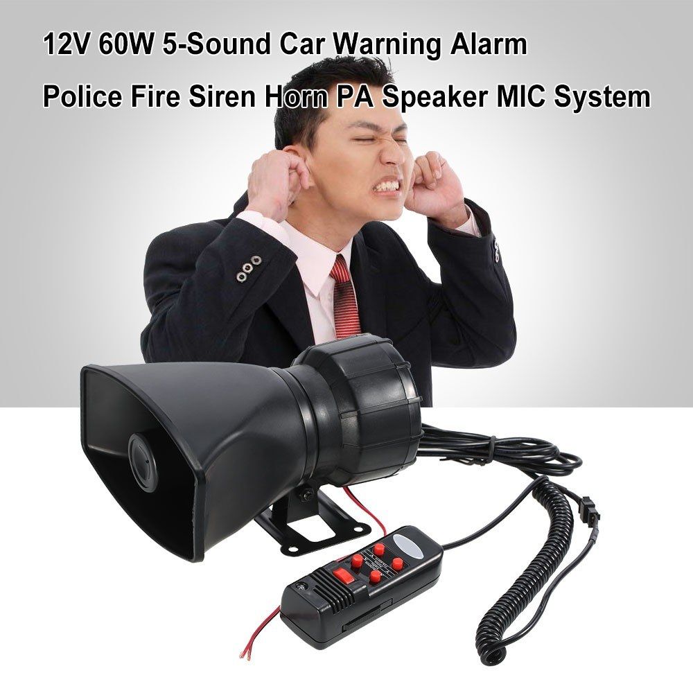 12V 60W 5 Sound Car Warning Alarm Police Fire Siren Horn