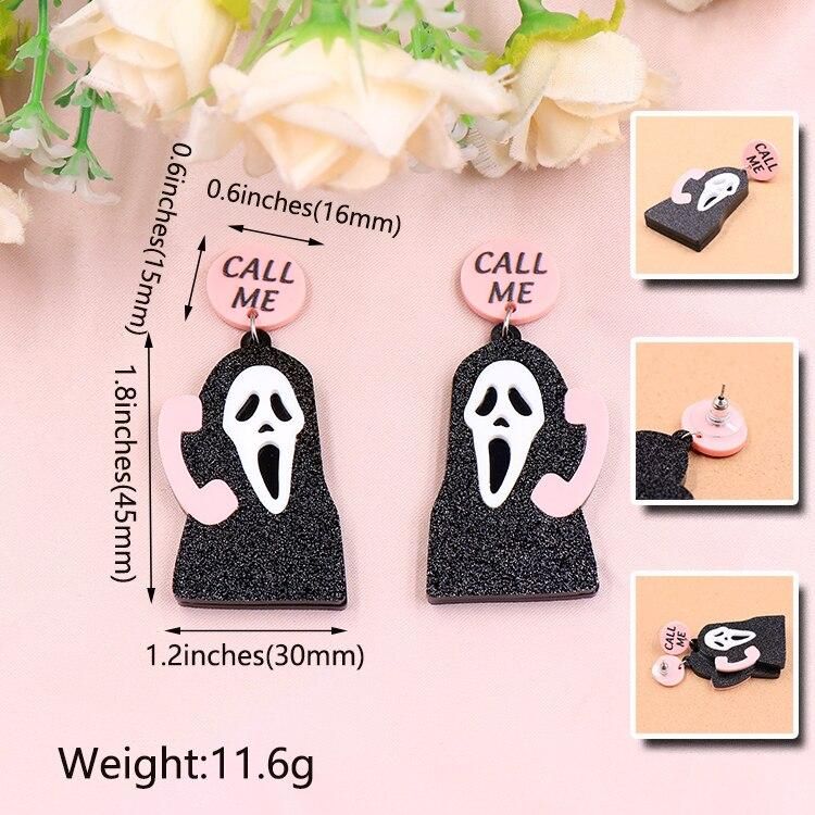 Factory Wholesale Halloween Dangle Earrings Call Me Ghost Earrings Handmade Acrylic Jewelry