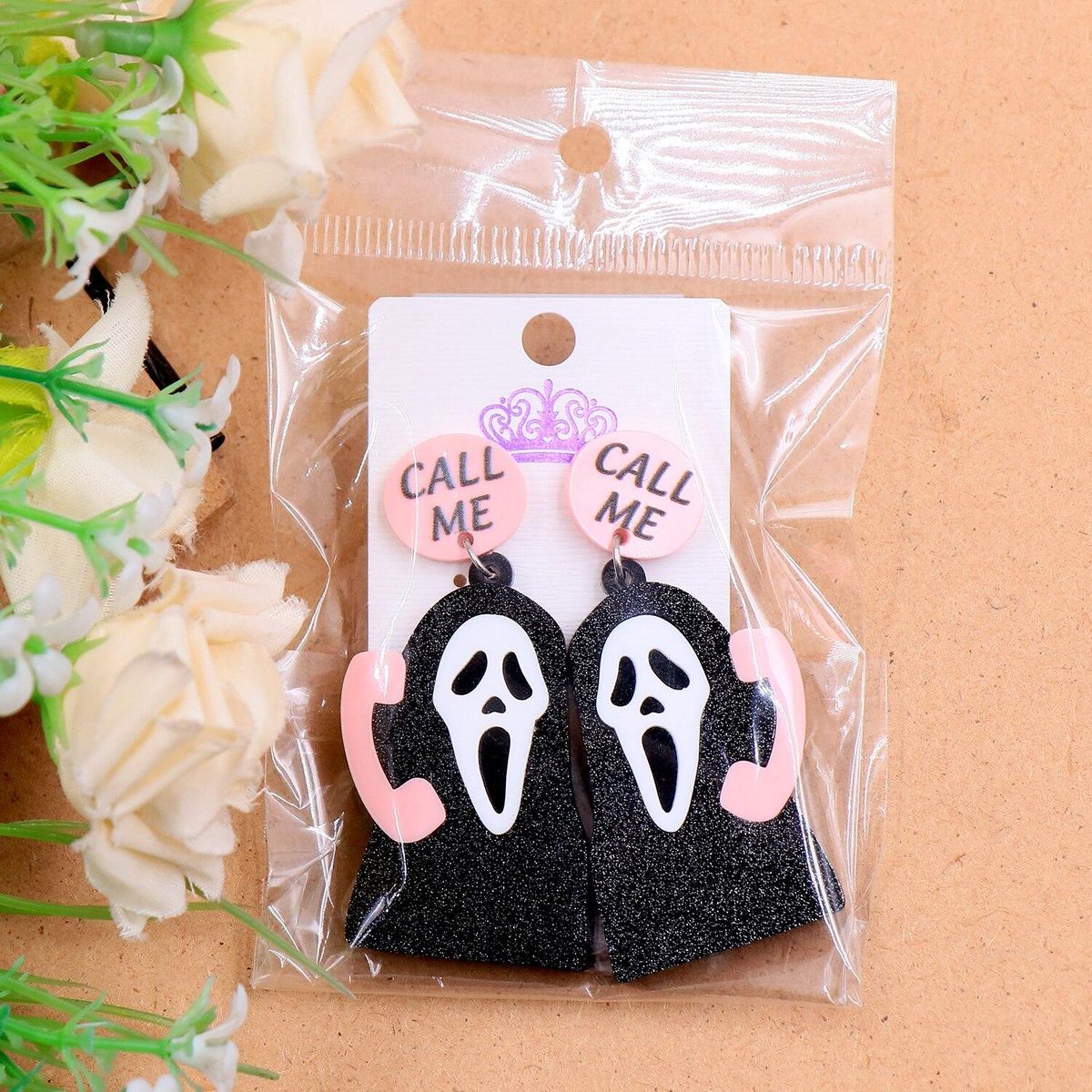 Factory Wholesale Halloween Dangle Earrings Call Me Ghost Earrings Handmade Acrylic Jewelry