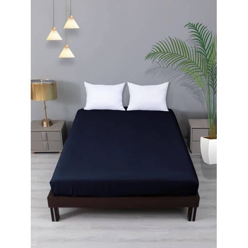 Fitted Sheet Mattress Protector + 2 Bed Pillows -Navy Blue
