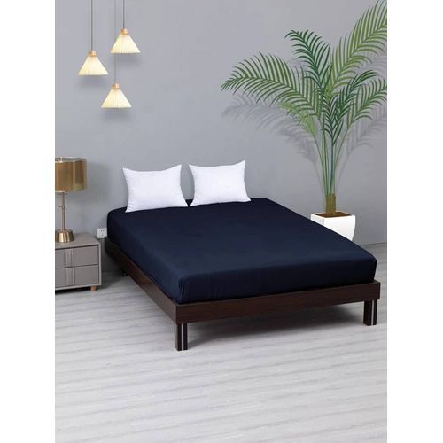 Fitted Sheet Mattress Protector + 2 Bed Pillows -Navy Blue