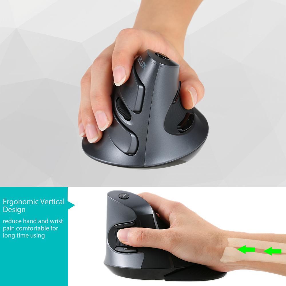 Delux 2.4G Wireless Ergonomic Vertical Optical Mouse Computer Mice Adjustable 1600 DPI 5D Buttons with Removable Palm Rest