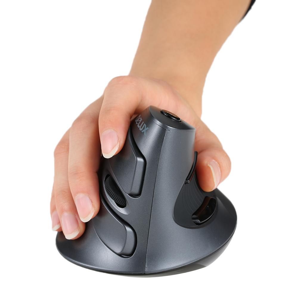 Delux 2.4G Wireless Ergonomic Vertical Optical Mouse Computer Mice Adjustable 1600 DPI 5D Buttons with Removable Palm Rest