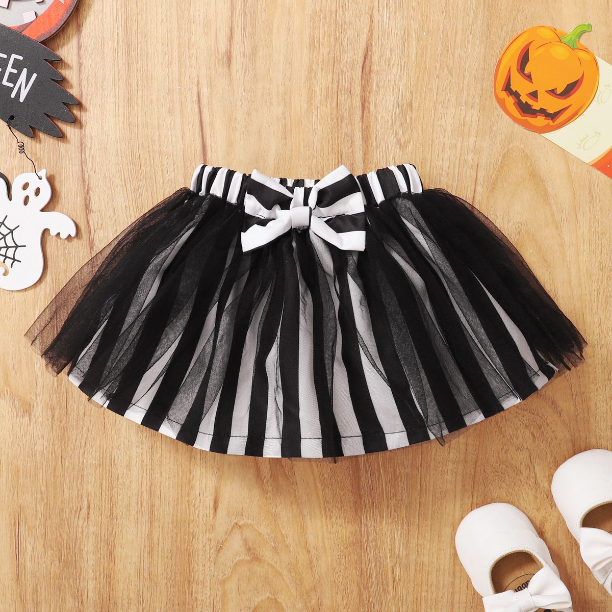 Halloween Baby Girl Skull Print Bodysuit+Skirt+Headband
