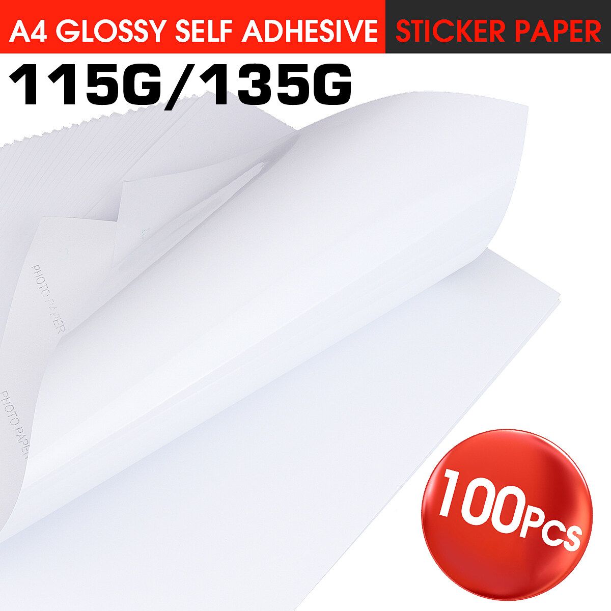 A4 100 Sheets Inkjet Laser Waterproof Sticker Adhesive Glossy Photo Print Paper 135g