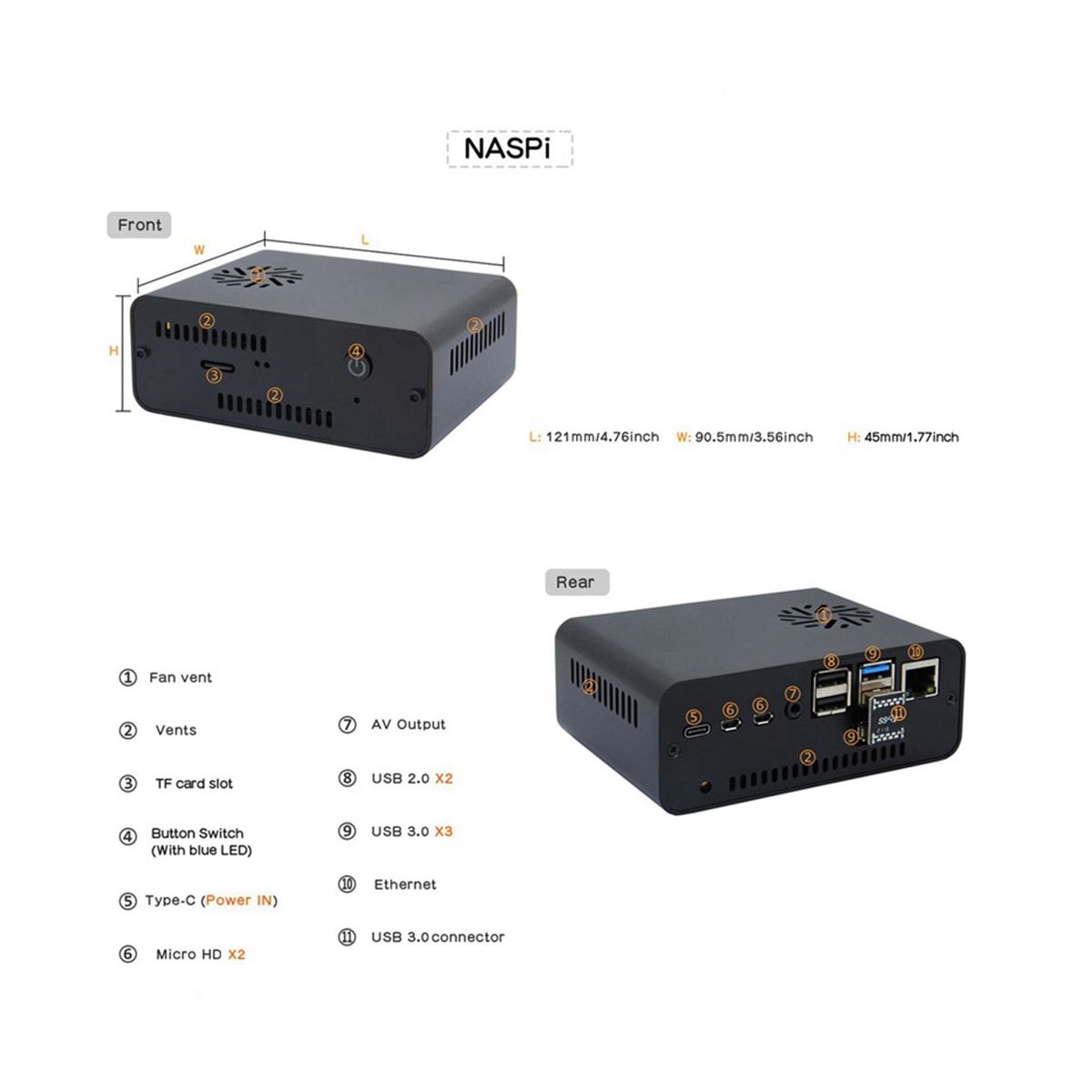 NASPi Kit+Metal Case+X823 Expansion Board+X-C1 Board+PWM