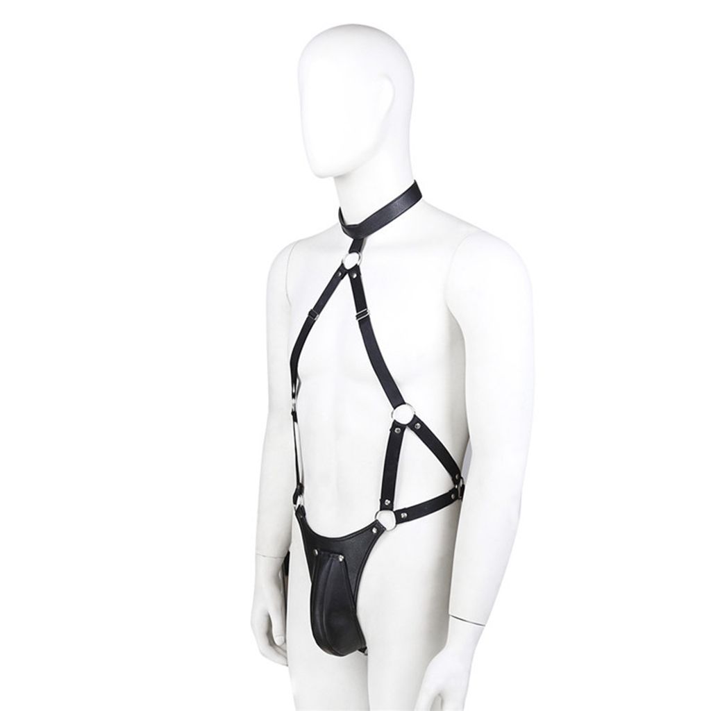 PU Leather Harness Belt Mankini  Cosplay Bodysuit Scrotal Support