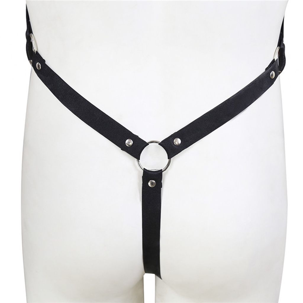 PU Leather Harness Belt Mankini  Cosplay Bodysuit Scrotal Support