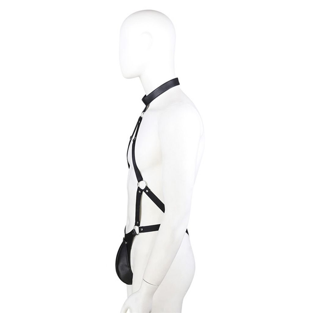 PU Leather Harness Belt Mankini  Cosplay Bodysuit Scrotal Support