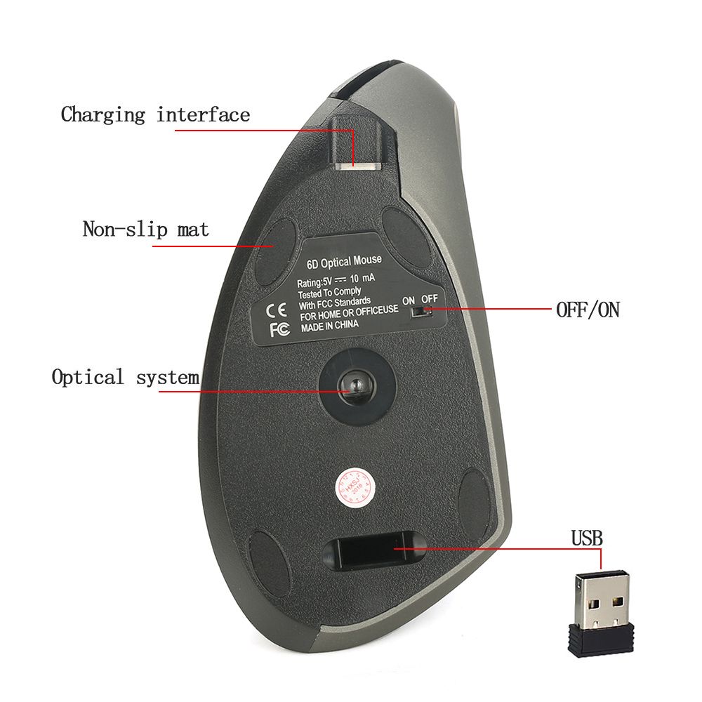 Wireless Mouse Vertical Mice Ergonomic Rechargeable 600Mah