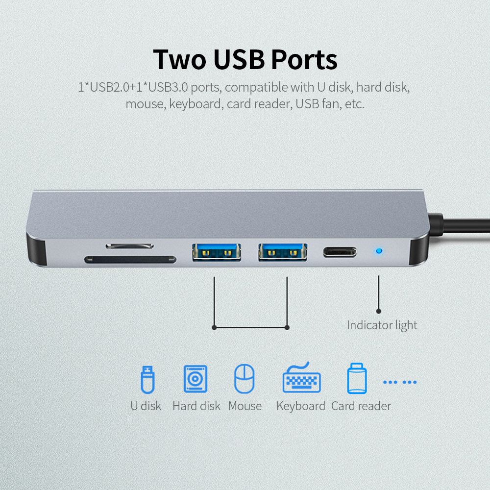 6 In1 USB-to-USB Adapters Mutiple USB Port