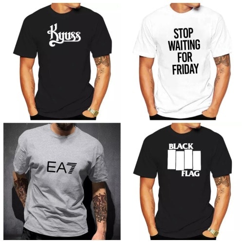 4 In 1 Black Flag Print T-shirts - Black White Ash