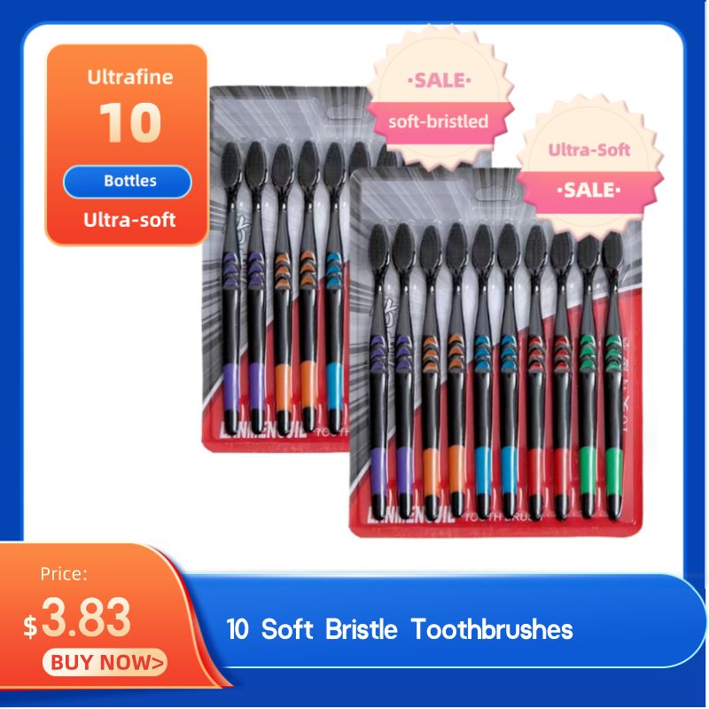 10 soft bristle toothbrushes, bamboo plush ultra soft cleaning toothbrushes