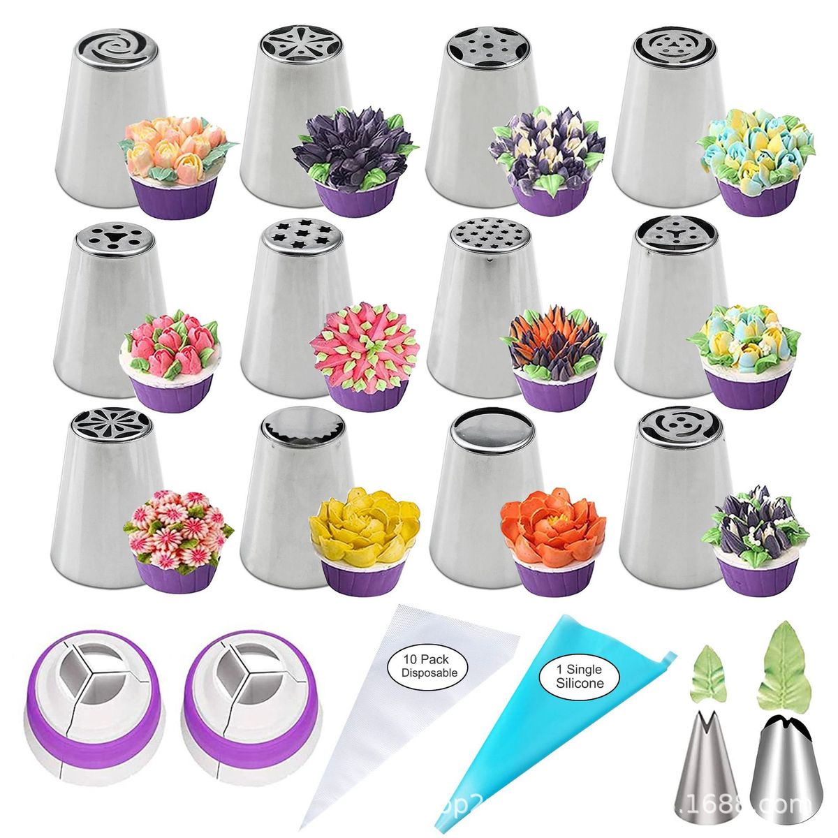 27-Piece Flower Piping Tip Cake Decorating Supplies Kit