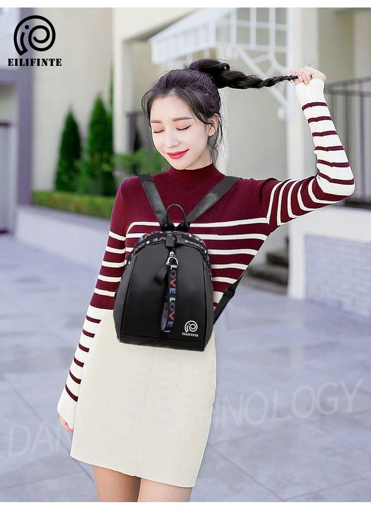 B03 Ladies Causal Oxford Backpack Bag - Black