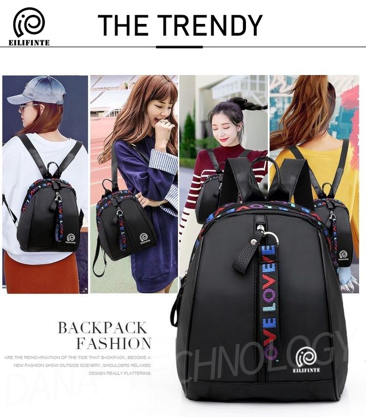 B03 Ladies Causal Oxford Backpack Bag - Black