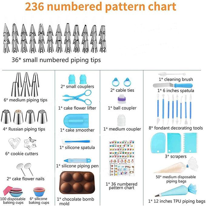236 Pcs Cake Turntable Piping Tip Nozzle Pastry Baking Set