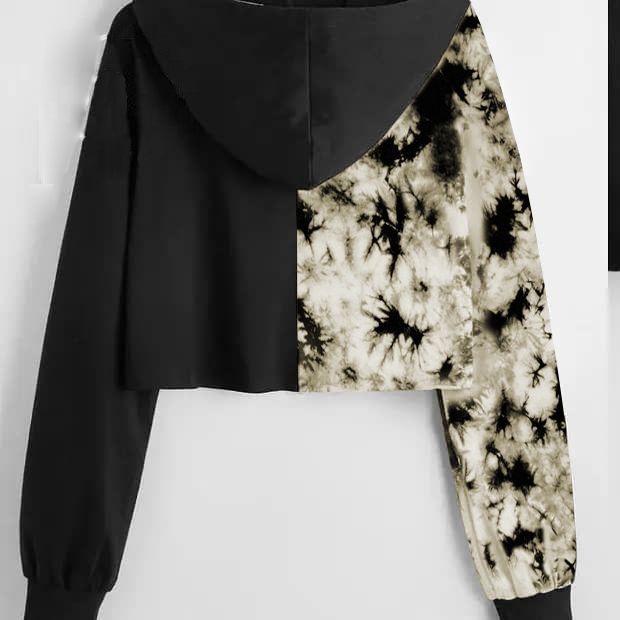 Tie & Die Printed Crop Hoodie- Black