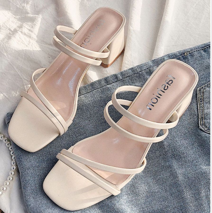 Ladies Square Heels Sandals Elegant Summer Slippers