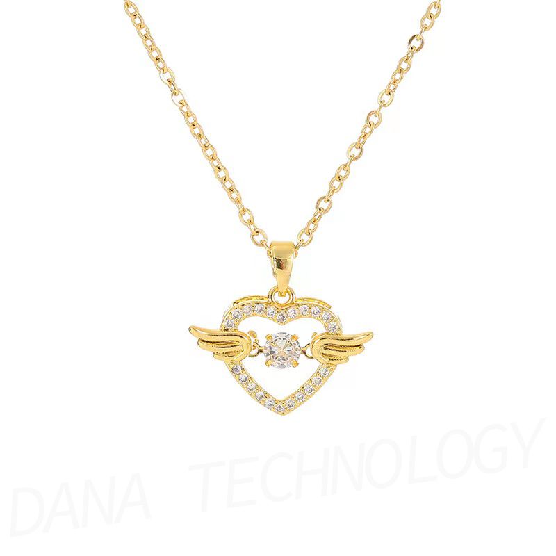 N012 Ladies Luxurious Diamond Angel Wings Necklace-Gold-like