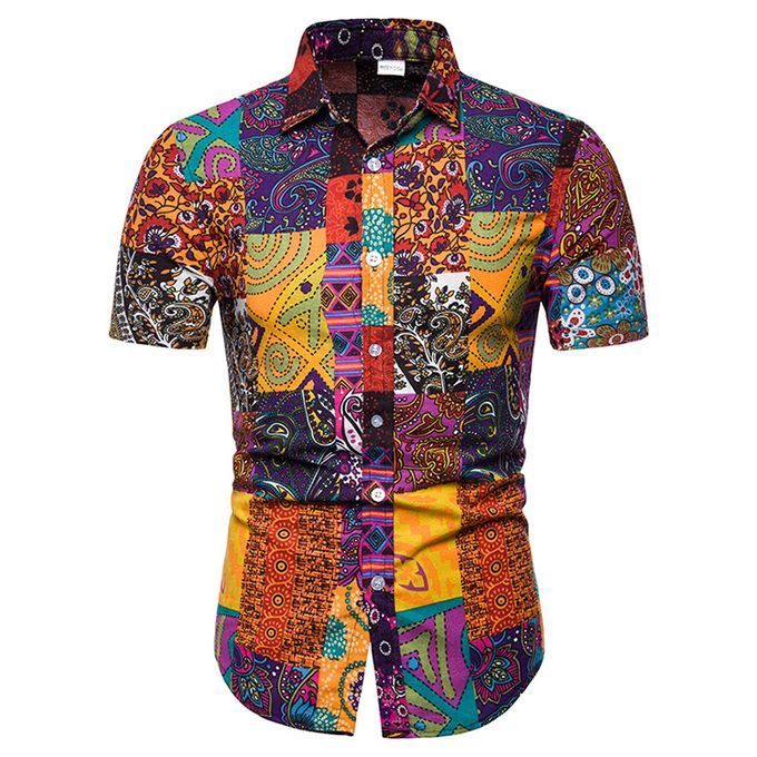 Mens Patterned Vintage T-shirts Beach Floral Short Sleeve Shirts Polo